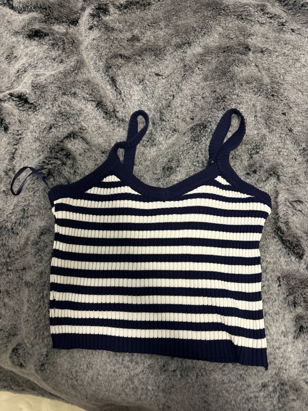 QED London Navy and White Striped Ribbed Tank Top